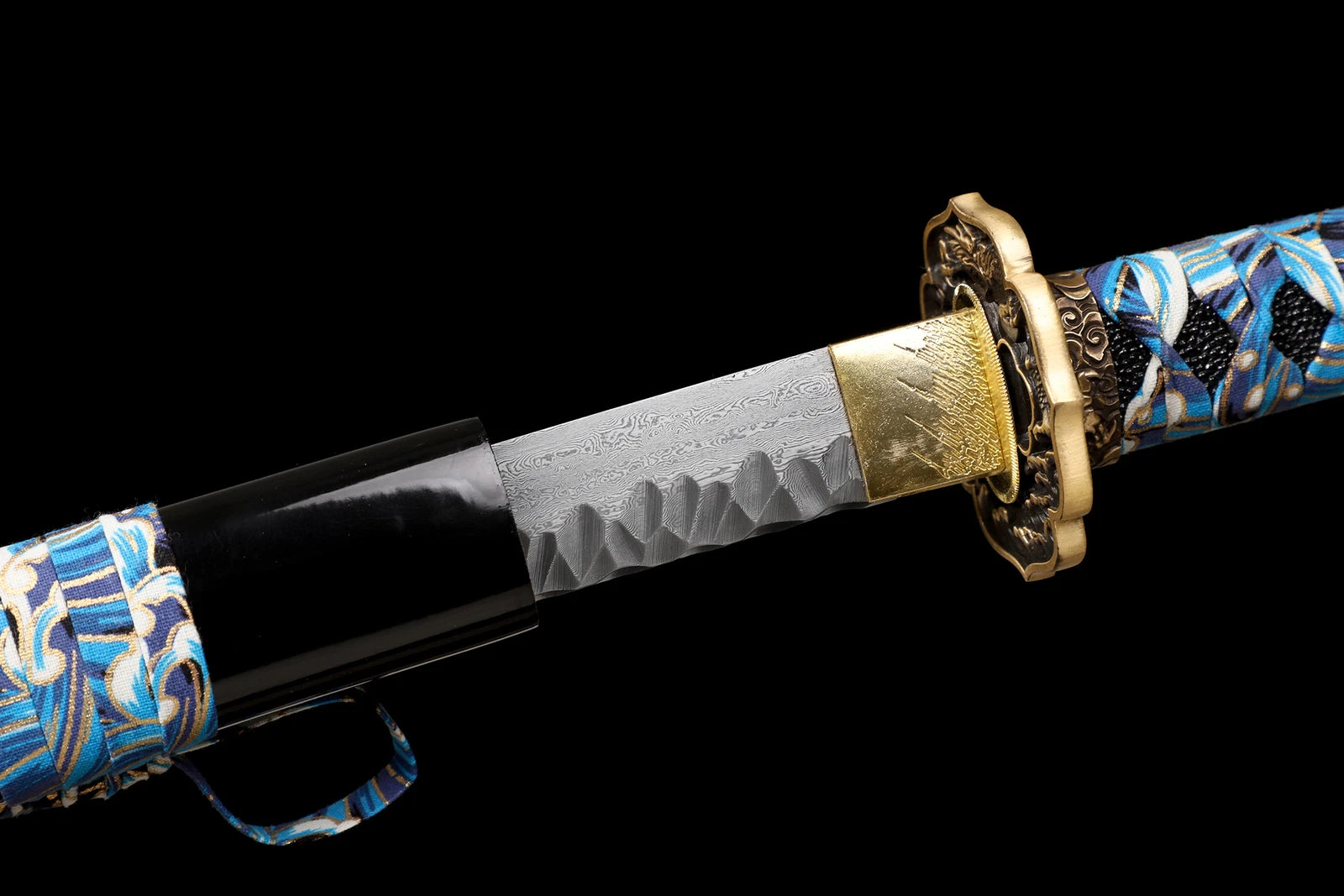 The Azure Gale: Hand-Forged Damascus Folded Steel Samurai Katana