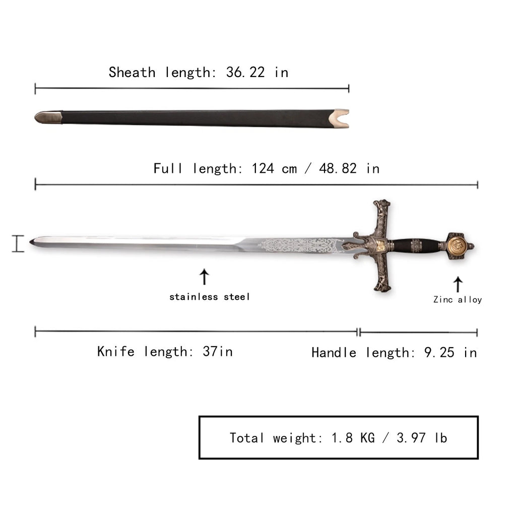 The Sovereign Bastion: Black Silver Stainless Steel King Sword