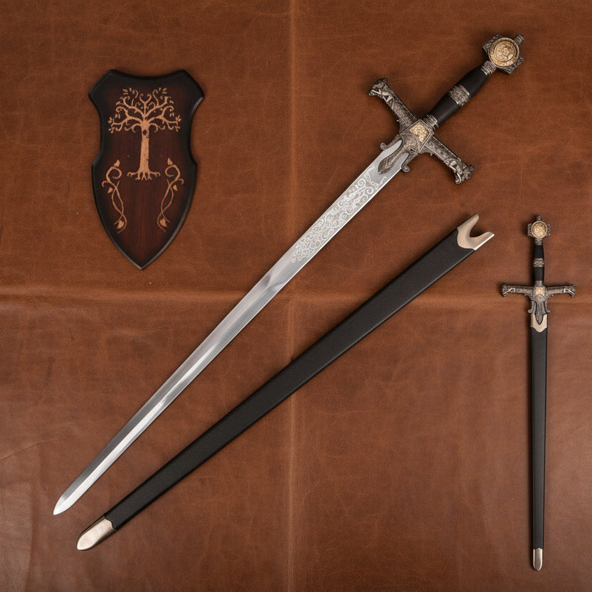 The Sovereign Bastion: Black Silver Stainless Steel King Sword
