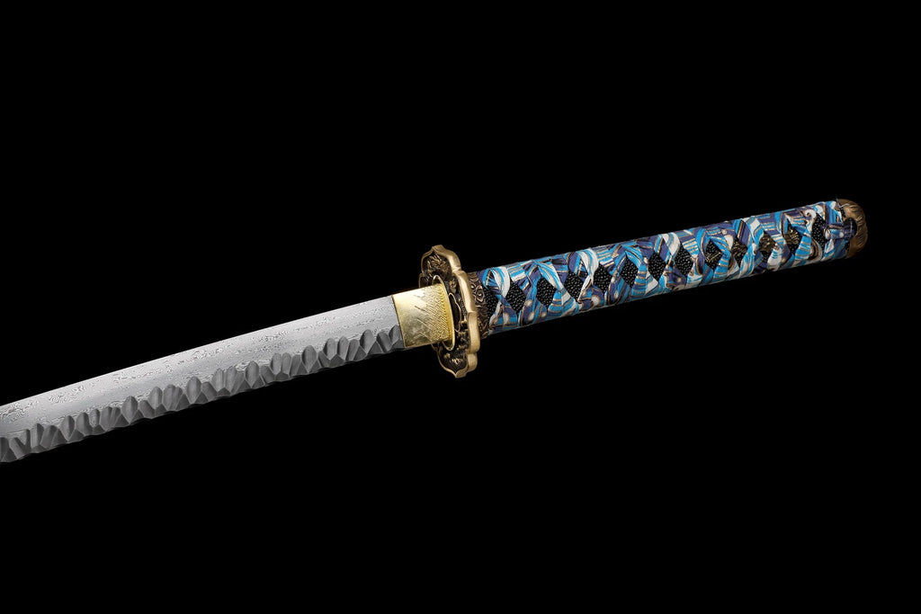 The Azure Gale: Hand-Forged Damascus Folded Steel Samurai Katana