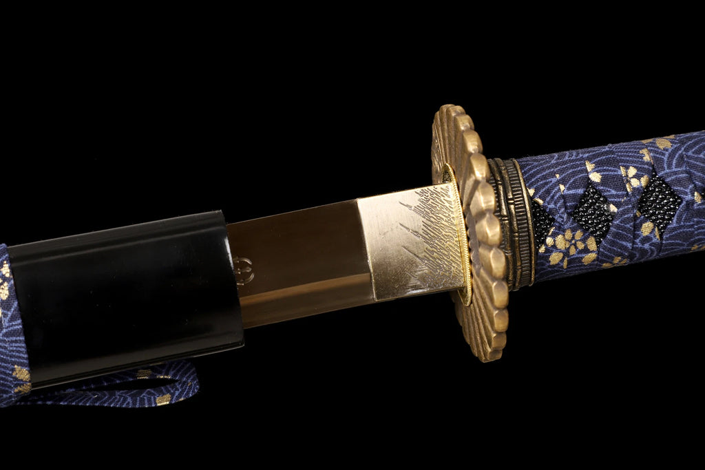 The Water Cloud Shogun: Hand-Forged 1095 High Carbon Gold Blade Katana
