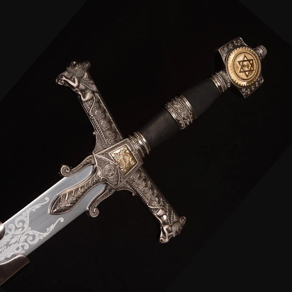 The Sovereign Bastion: Black Silver Stainless Steel King Sword