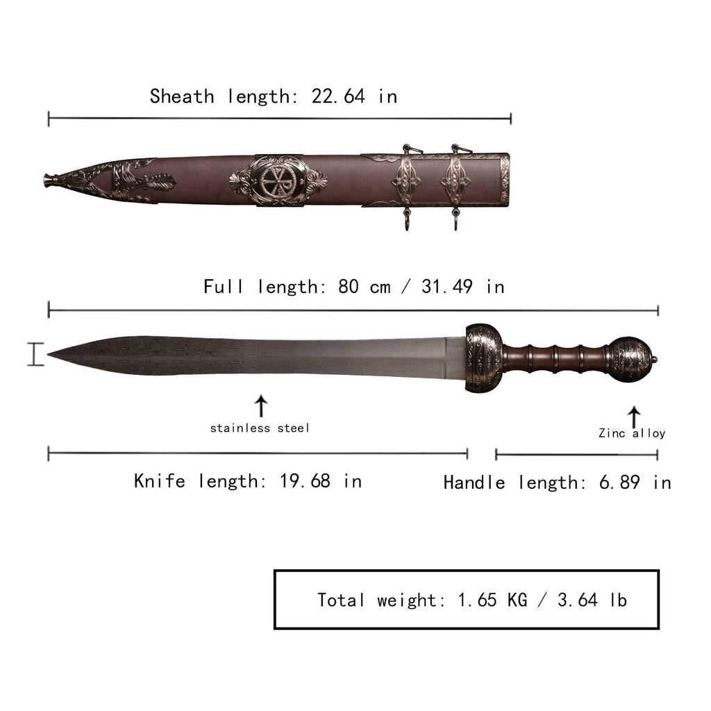 The Praetorian Eclipse: Silver Stainless Steel Roman Gladius Sword