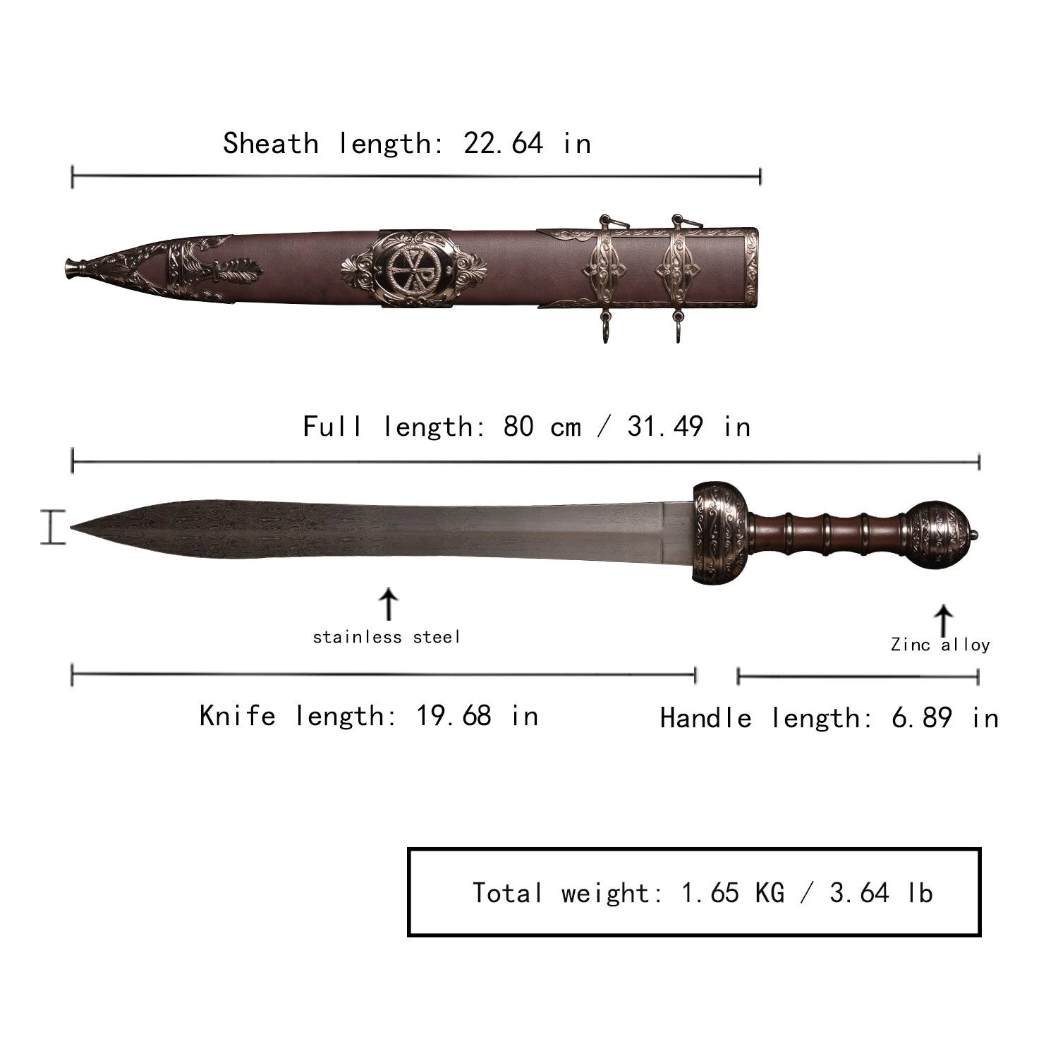 The Praetorian Eclipse: Silver Stainless Steel Roman Gladius Sword
