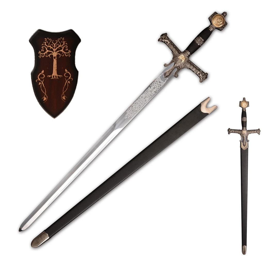 The Sovereign Bastion: Black Silver Stainless Steel King Sword