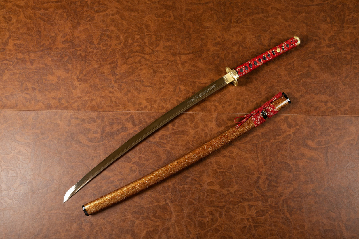 The Gilded Shogun: Hand-Forged 1095 High Carbon Gold Blade Katana