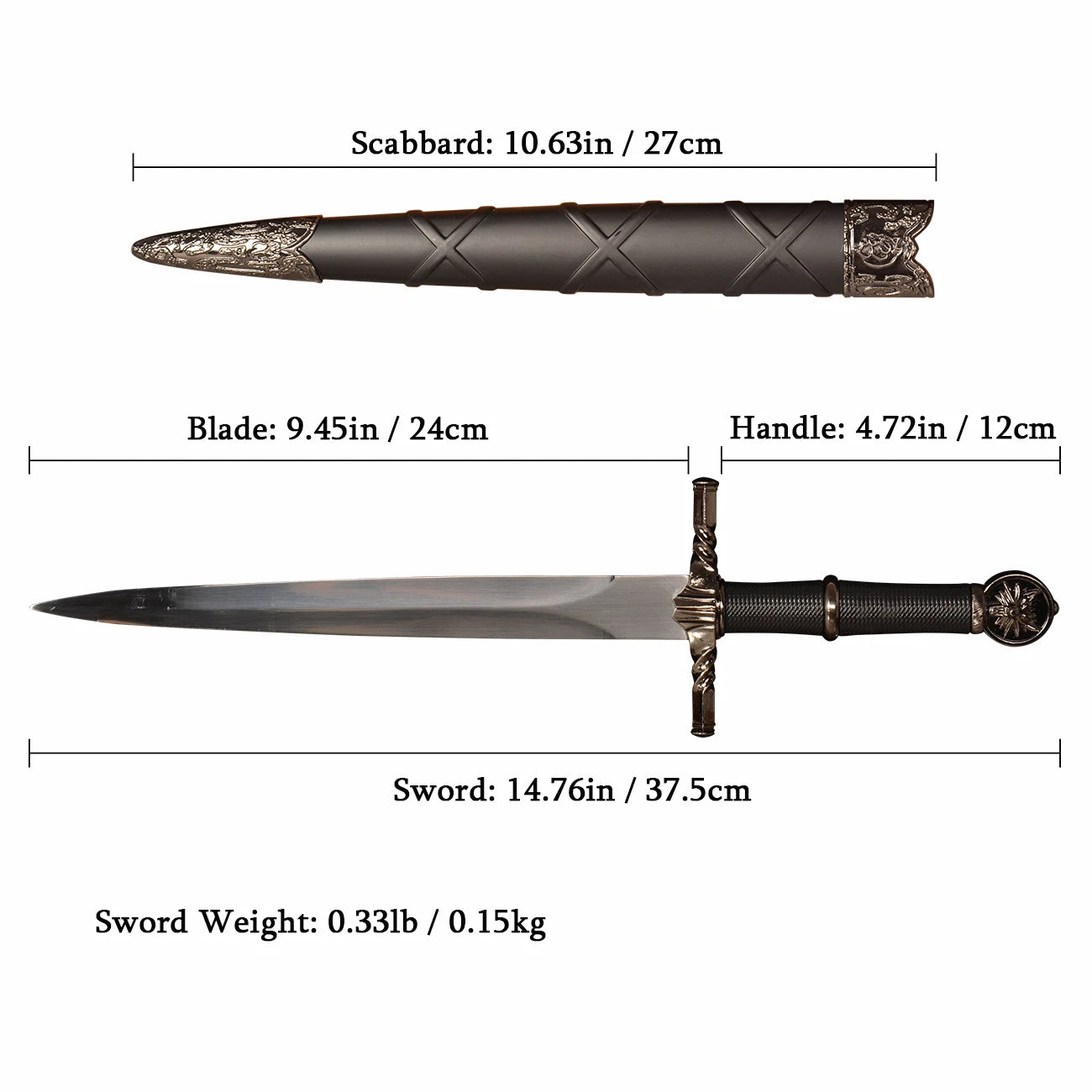 The Obsidian Shard: Black Stainless Steel Mini Short Sword
