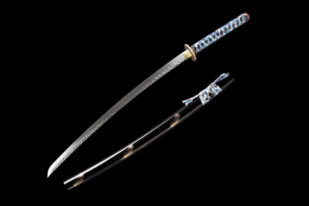The Azure Gale: Hand-Forged Damascus Folded Steel Samurai Katana