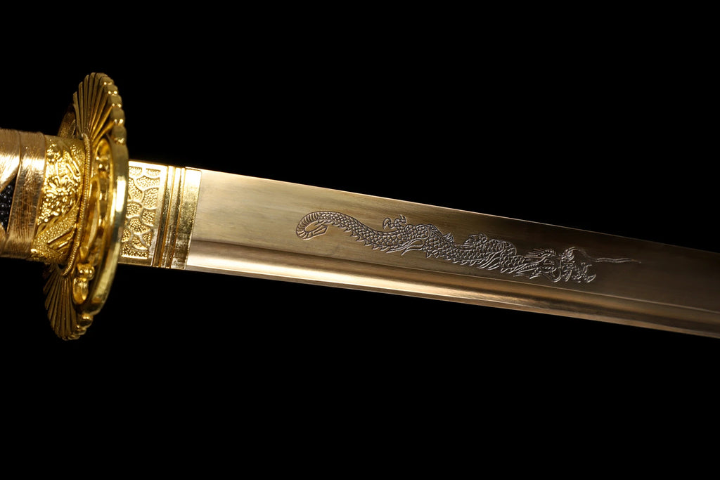 The Golden Dragon: Hand-Forged 1095 High Carbon Gold Blade Katana