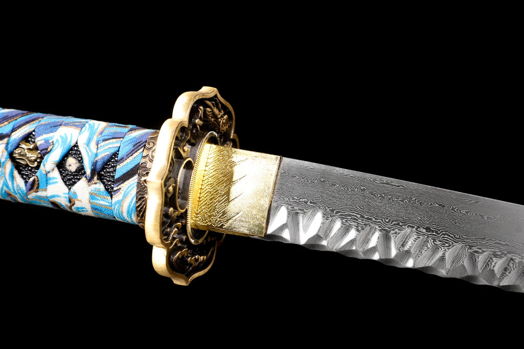 The Azure Gale: Hand-Forged Damascus Folded Steel Samurai Katana